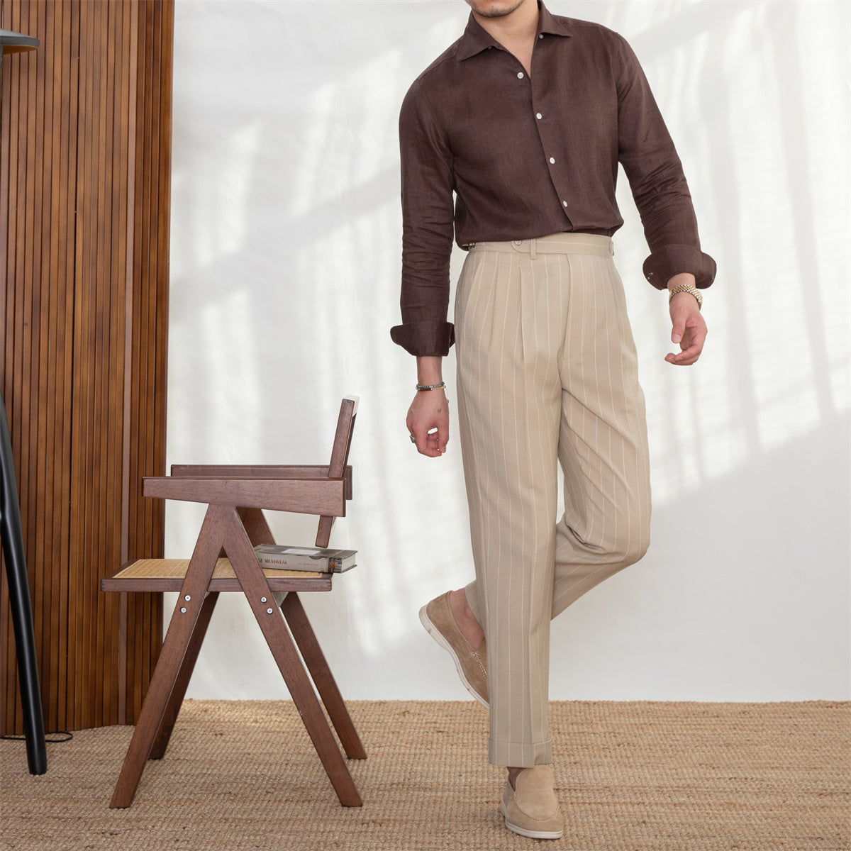 Camisa "Portofino" de Lino, Cuello Cutaway, Manga Larga
