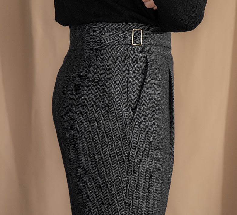 Pantalón "Modena" Gurkha de Mezcla de Lana con Pliegue