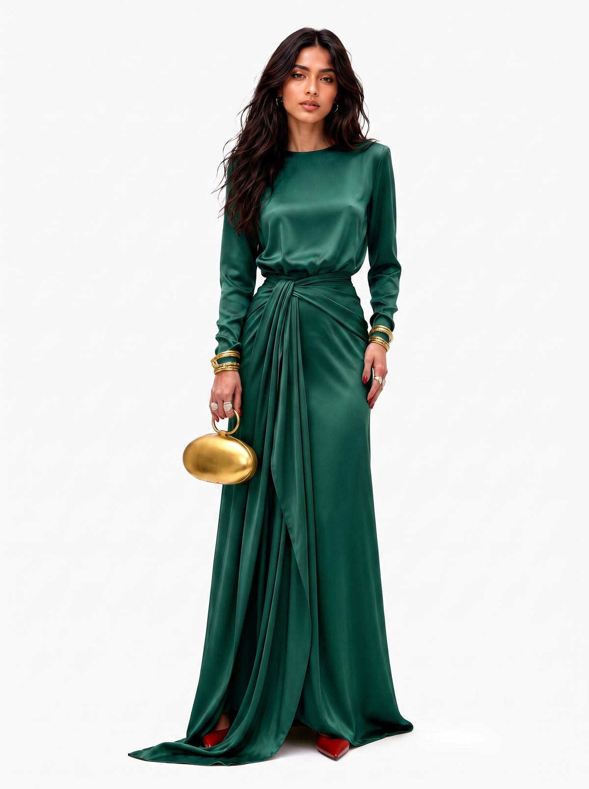 Cassandra | Vestido Largo de Mujer de Satín Drapeado