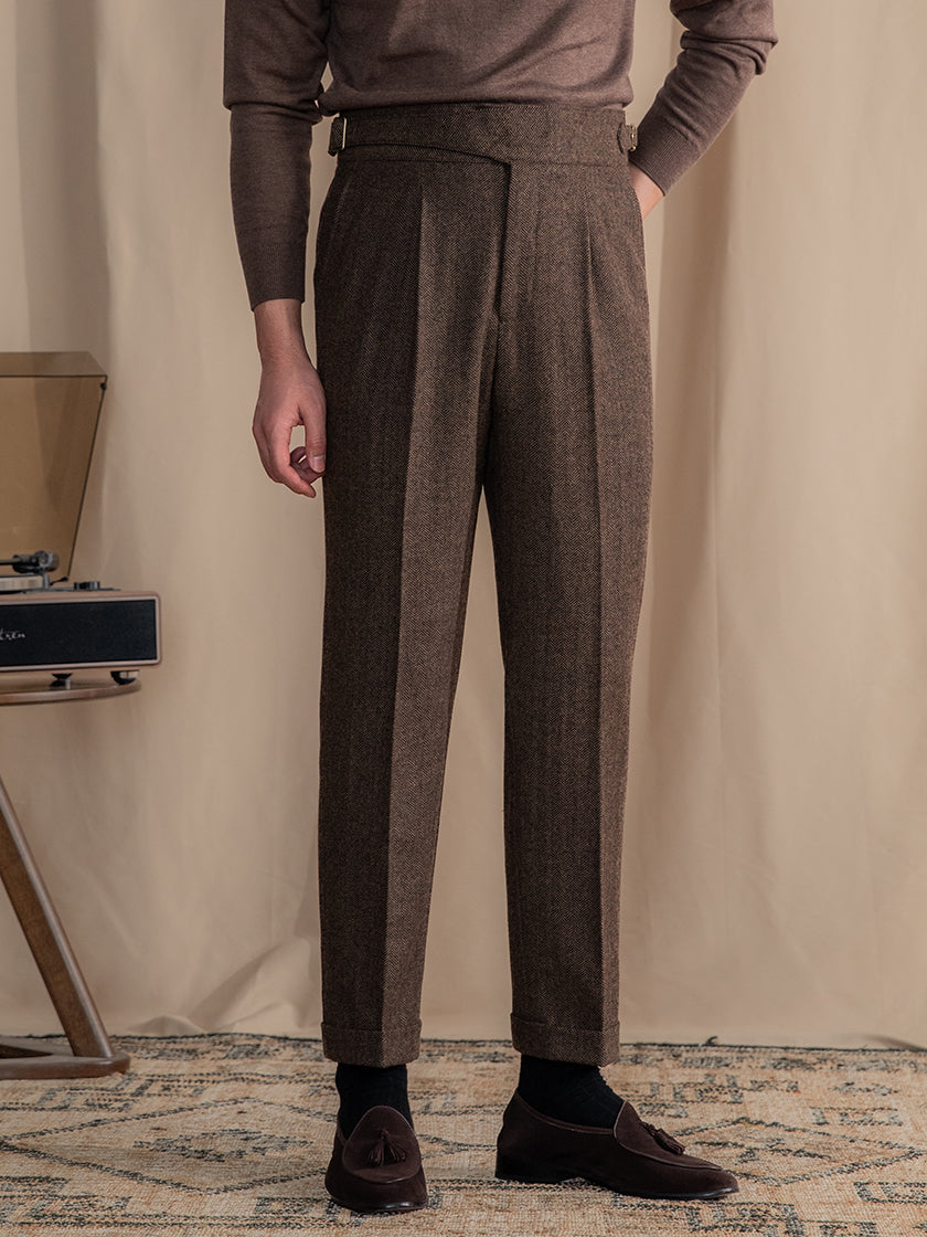 Pantalón "Modena" Gurkha de Mezcla de Lana con Pliegue