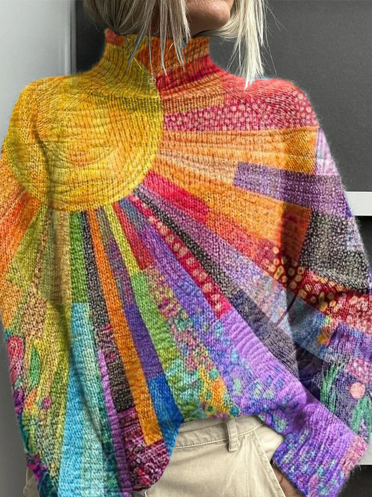 Pamela | Suéter de Cuello de Tortuga con Estampado de Rayos de Sol
