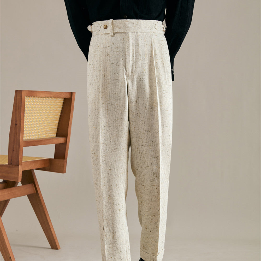 Pantalón "Brunello" de Lino con Doble Pliegue, Corte Recto