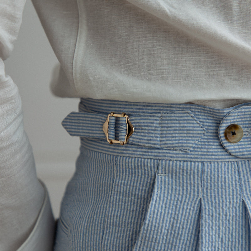 Pantalón "St. Tropez" de Seersucker Ligero con Pliegue