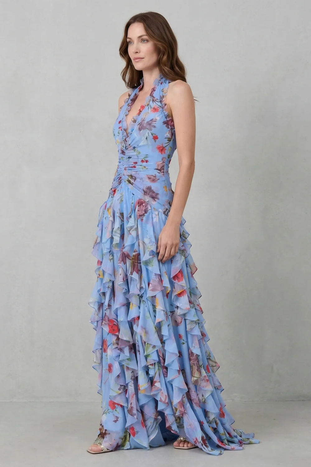 Rosalind | Romantic Rose Cascade Dress with Sweetheart Neckline