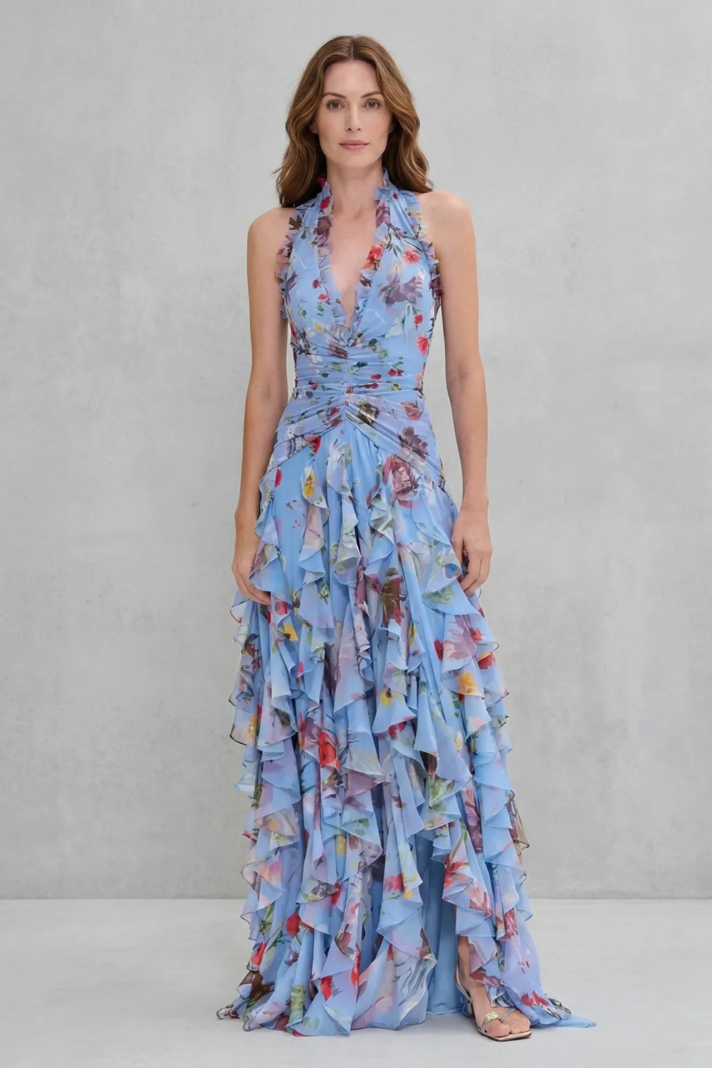 Rosalind | Romantic Rose Cascade Dress with Sweetheart Neckline