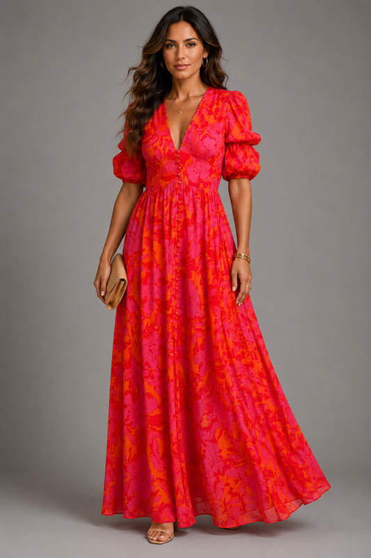 Olympe | Vestido Fluido en Rosa y Naranja