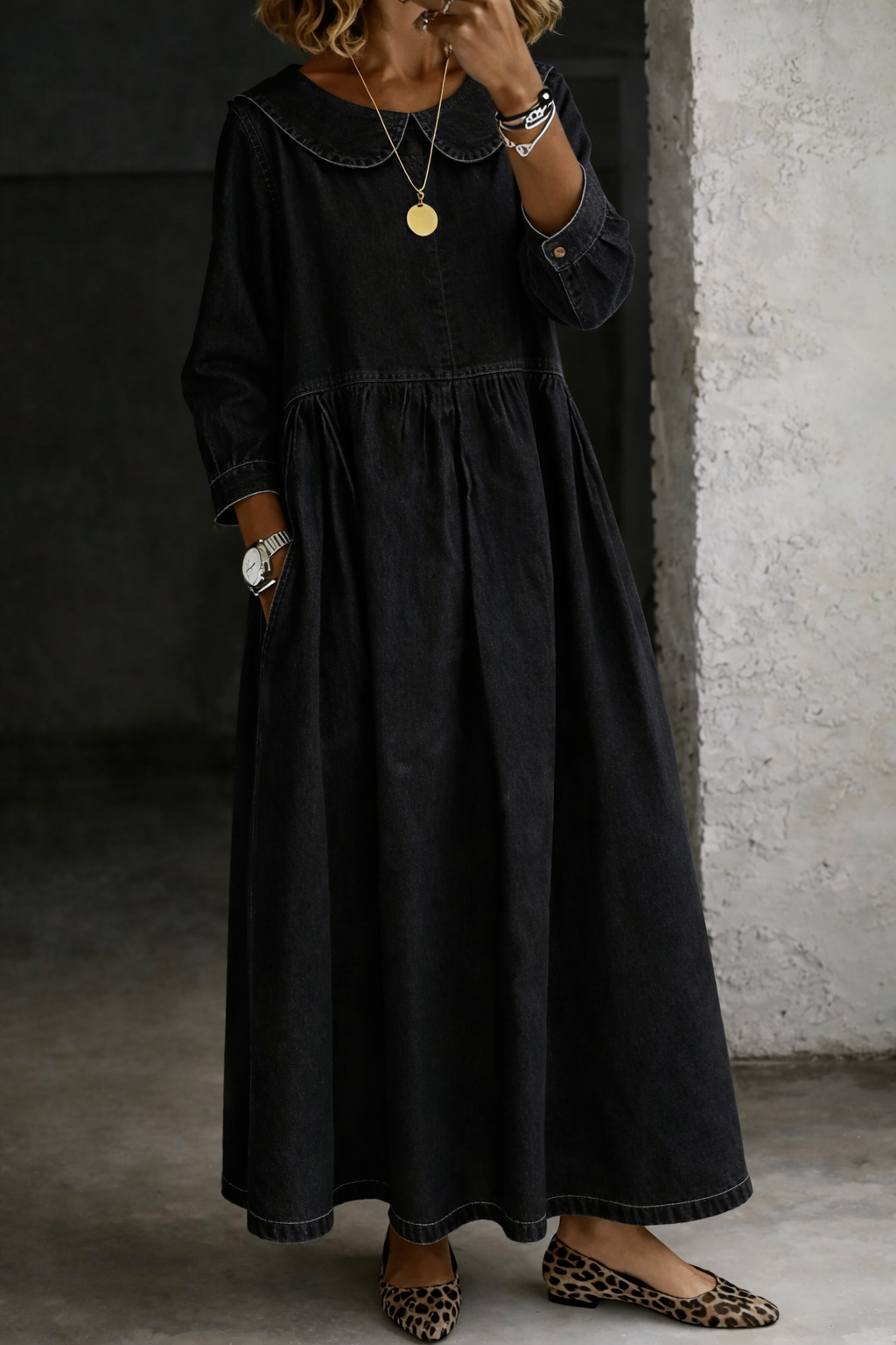 Clara | Vestido de Mezclilla con Cuello Peter Pan
