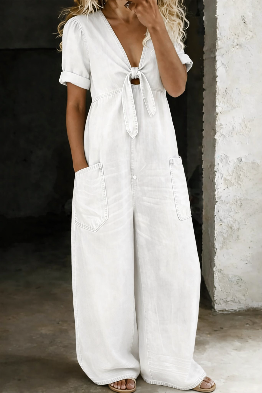 Maya | Jumpsuit Cuello en V Manga Corta