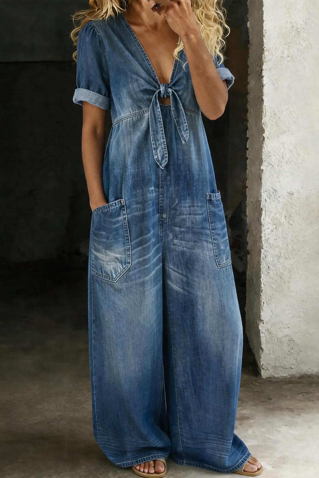 Maya | Jumpsuit Cuello en V Manga Corta