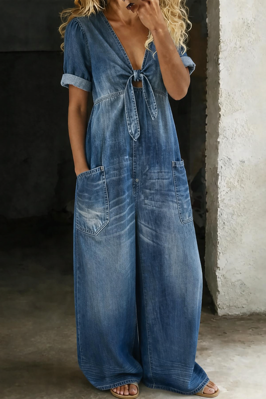 Maya | Jumpsuit Cuello en V Manga Corta