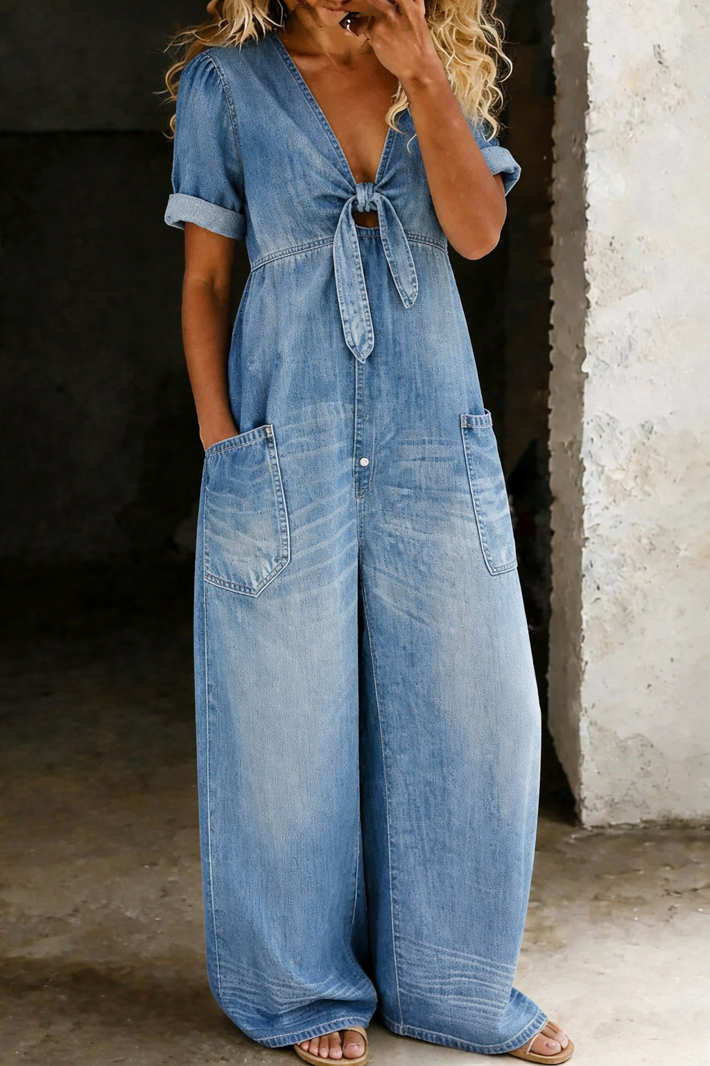 Maya | Jumpsuit Cuello en V Manga Corta