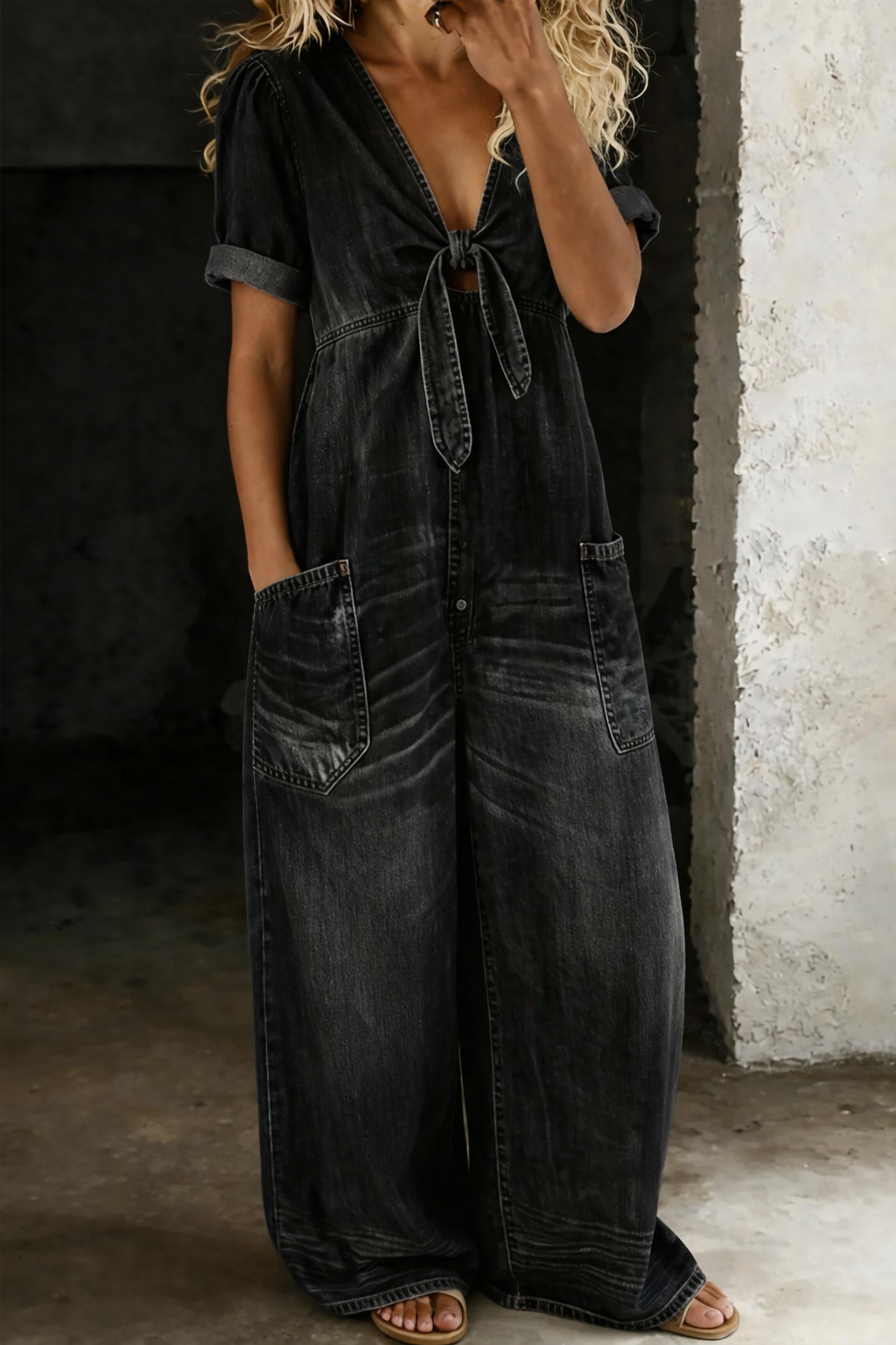Maya | Jumpsuit Cuello en V Manga Corta