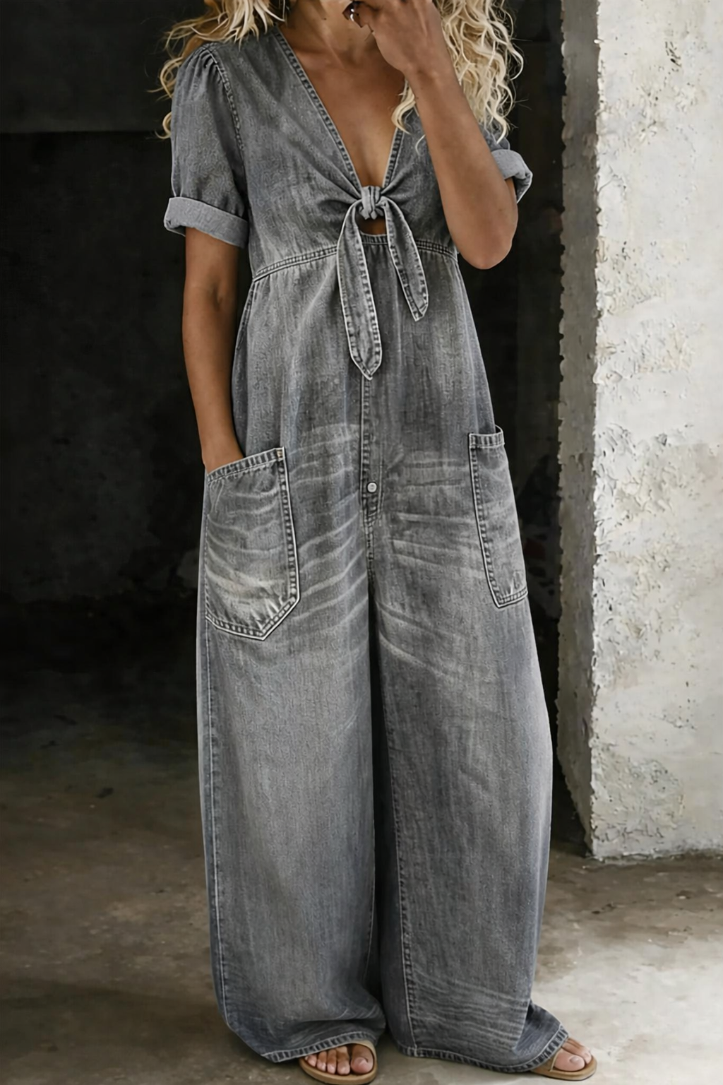 Maya | Jumpsuit Cuello en V Manga Corta