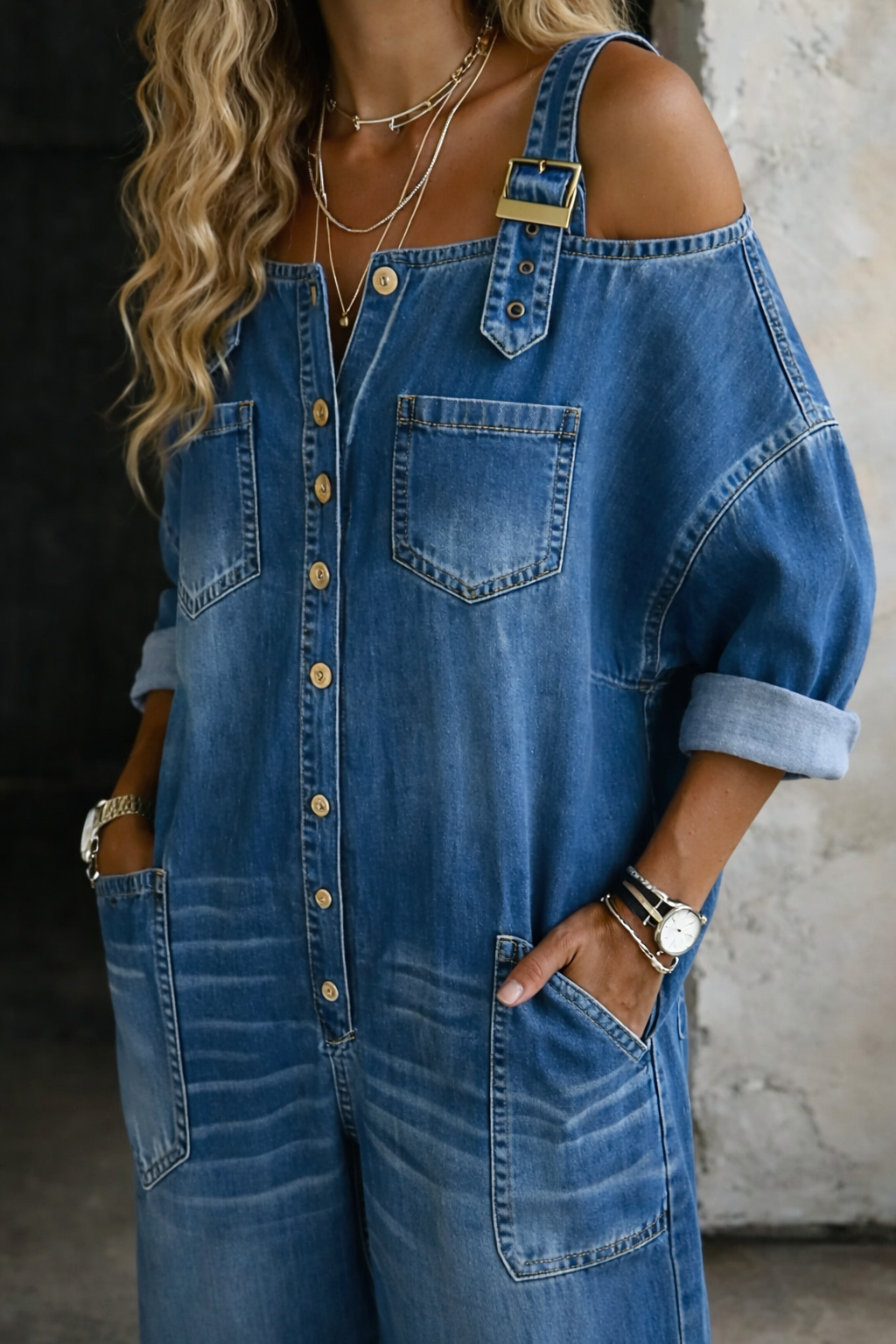 Sophia | Jumpsuit de Mezclilla Hombros Descubiertos