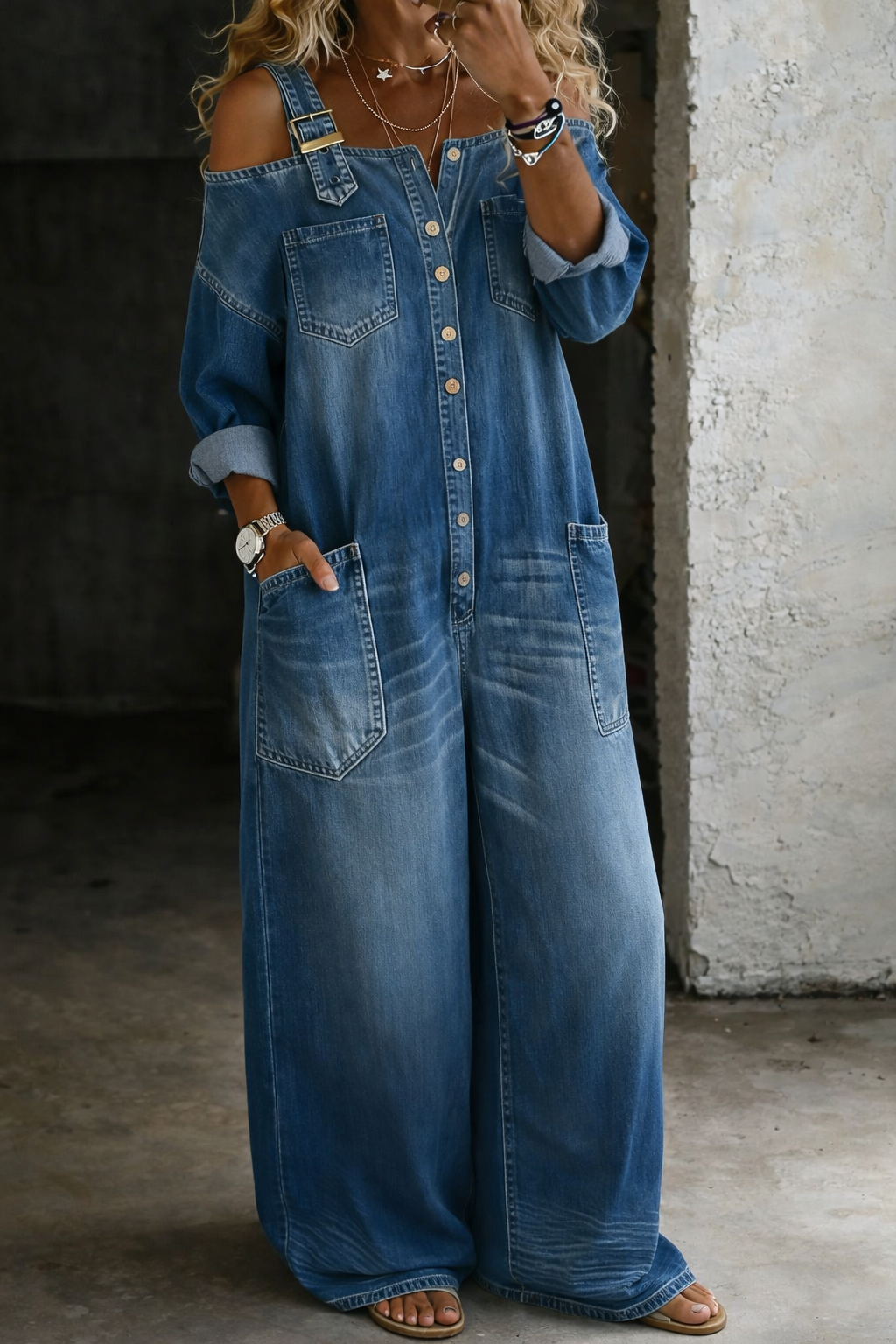 Sophia | Jumpsuit de Mezclilla Hombros Descubiertos