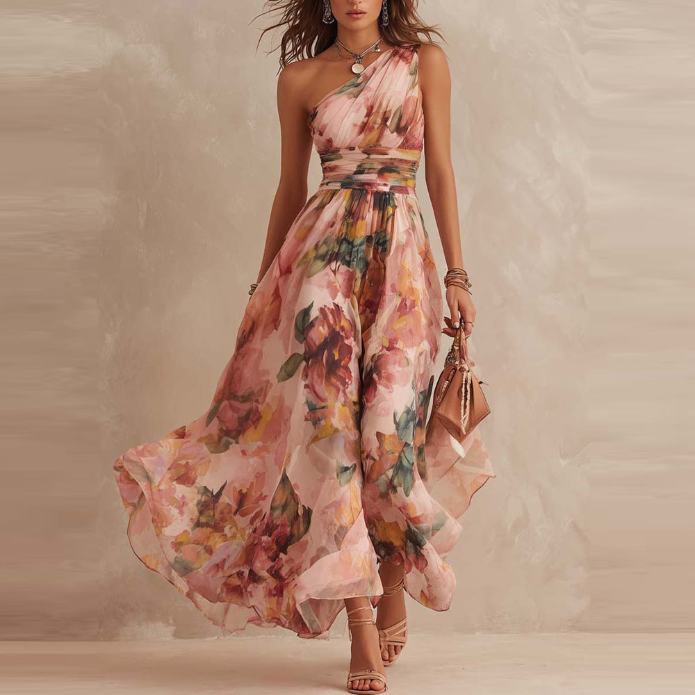 Aurora | Vestido Largo de Mujer Floral de un Solo Hombro