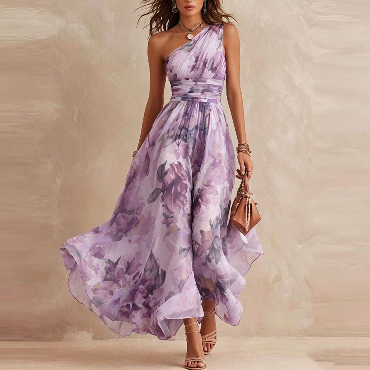 Aurora | Vestido Largo de Mujer Floral de un Solo Hombro