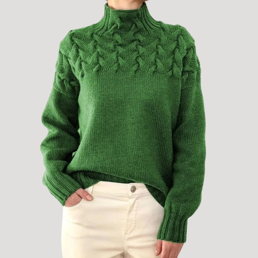 Denise | Suéter de Punto Trenzado de Cuello Alto