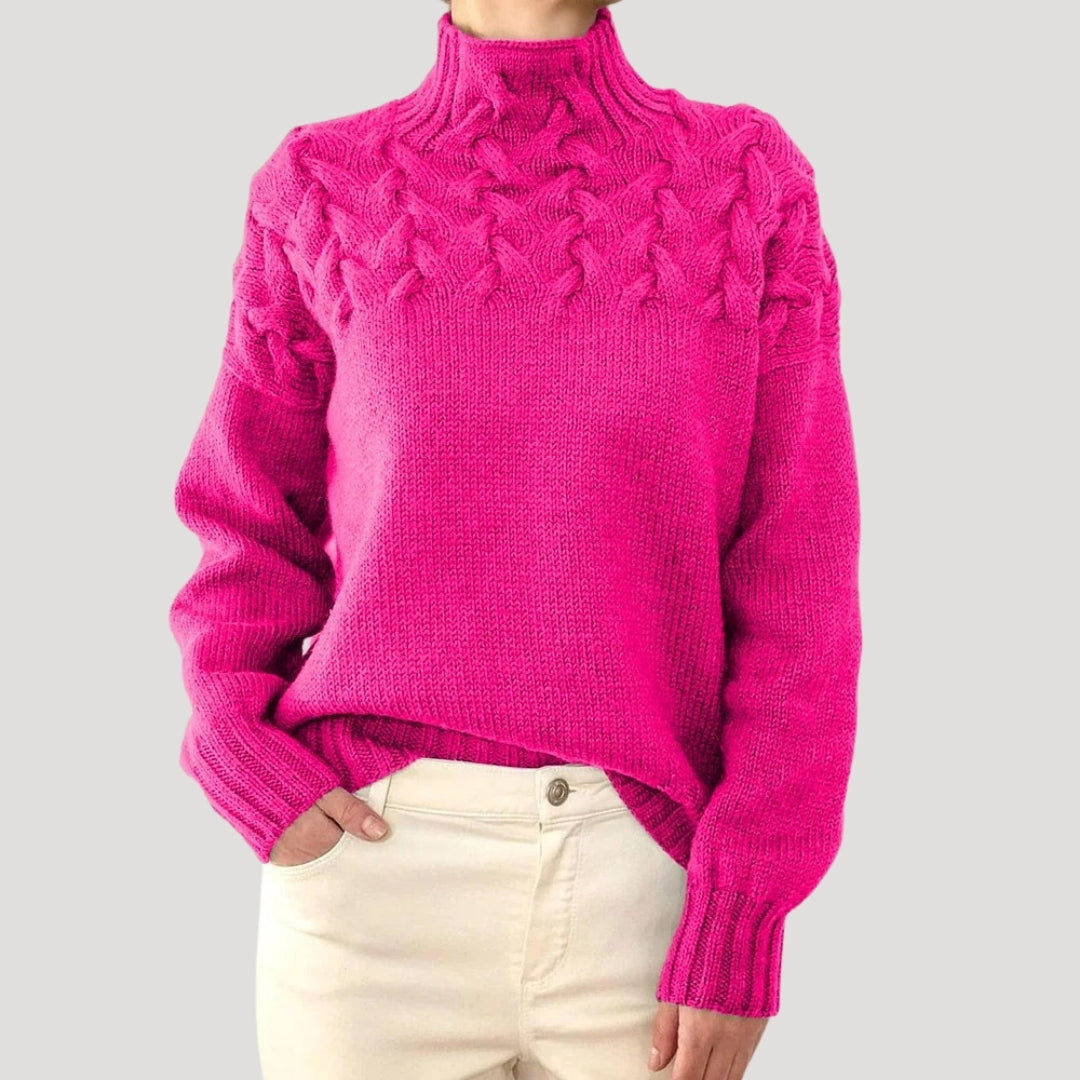 Denise | Suéter de Punto Trenzado de Cuello Alto