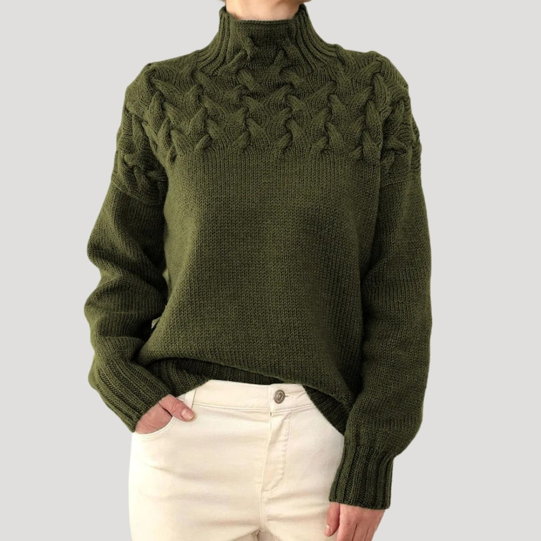 Denise | Suéter de Punto Trenzado de Cuello Alto