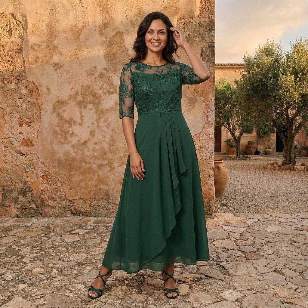 Lorenza | Vestido de Mujer de Chifón con Corpiño de Encaje