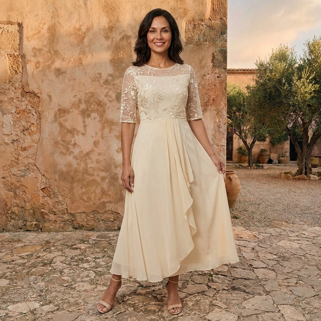 Lorenza | Vestido de Mujer de Chifón con Corpiño de Encaje
