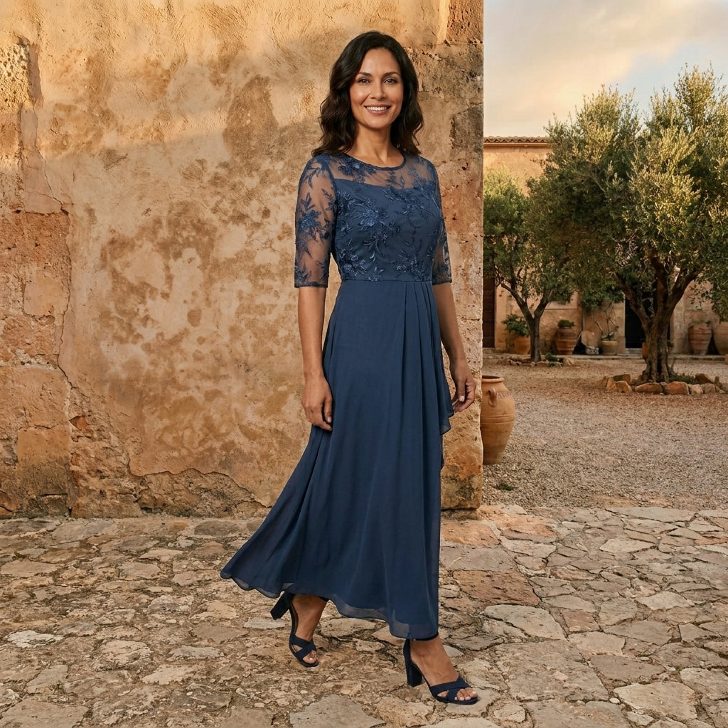 Lorenza | Vestido de Mujer de Chifón con Corpiño de Encaje