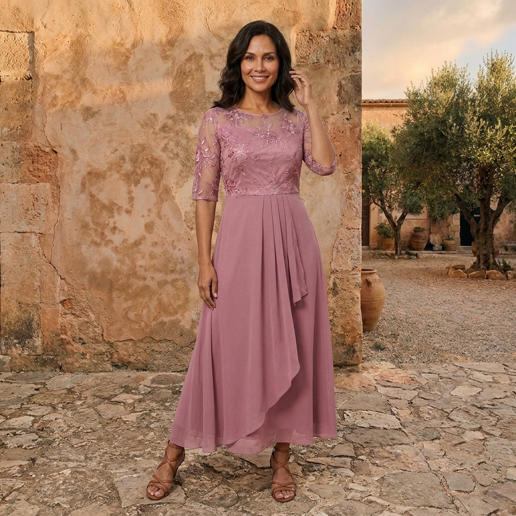 Lorenza | Vestido de Mujer de Chifón con Corpiño de Encaje