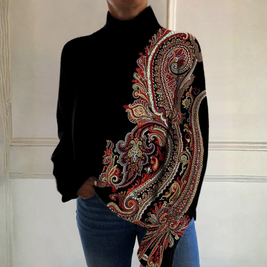 Georgina | Blusa de Cuello de Tortuga con Estampado Ornamental