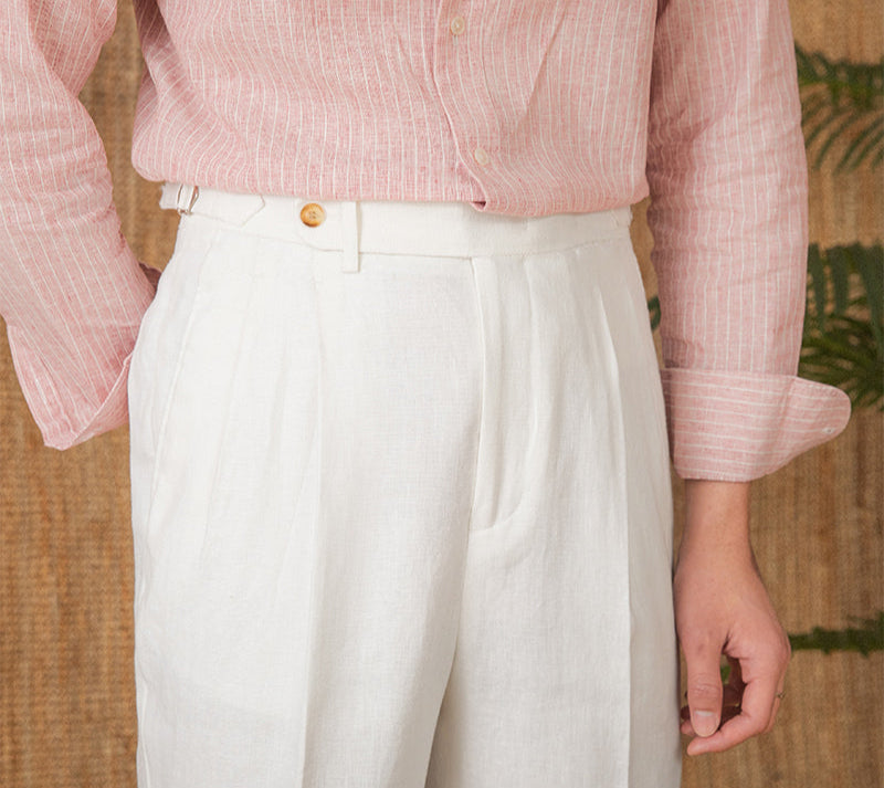 Pantalón "St. Julian" de Lino con Pliegue, Corte Recto
