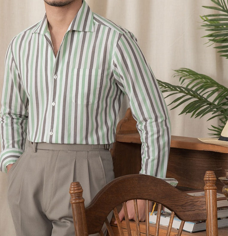 Camisa "Amalfi" de Algodón a Rayas, Manga Larga
