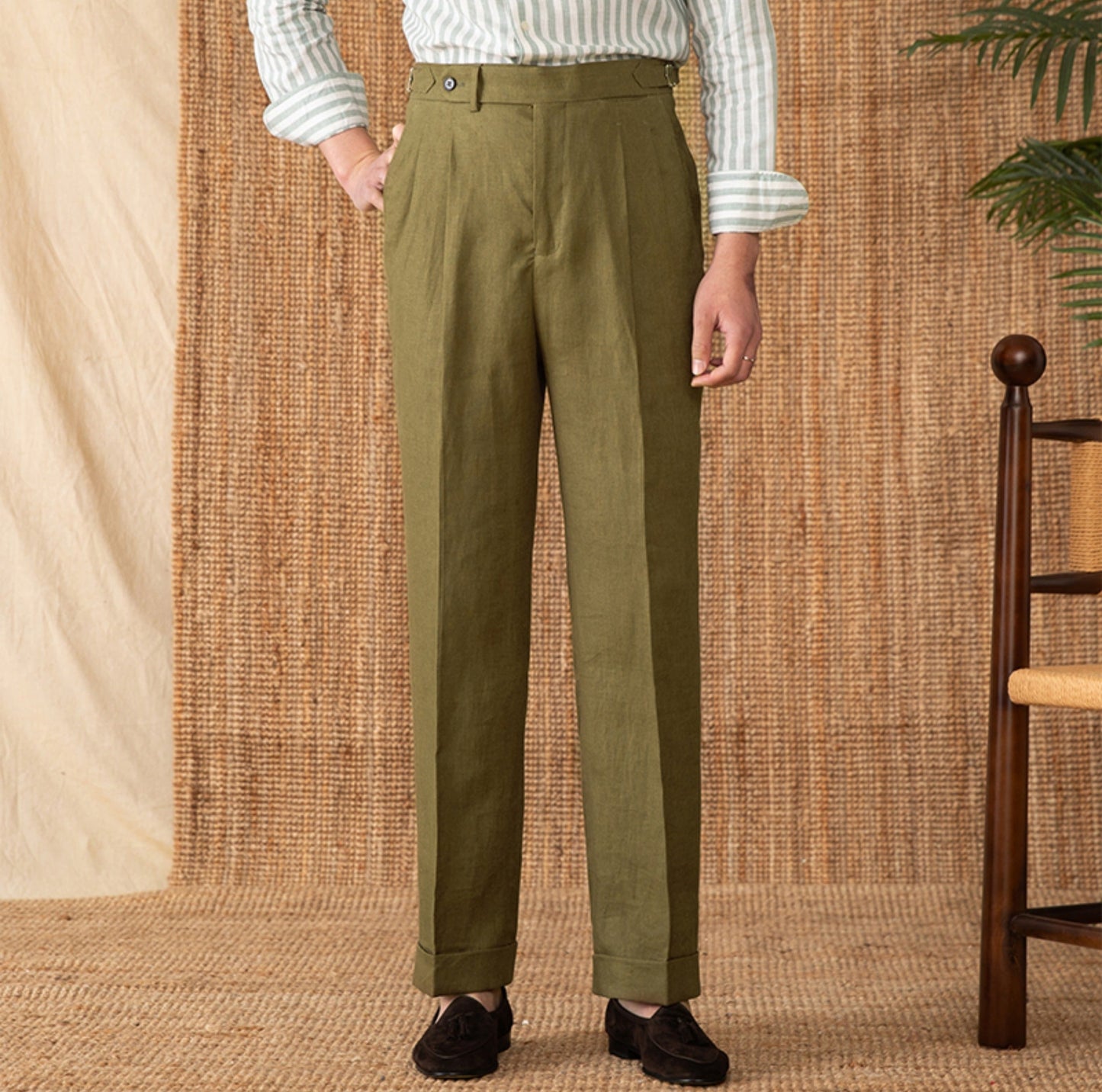 Pantalón "St. Julian" de Lino con Pliegue, Corte Recto