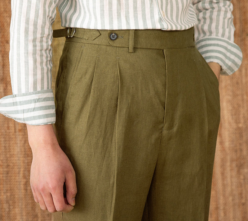 Pantalón "St. Julian" de Lino con Pliegue, Corte Recto