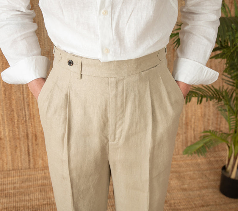 Pantalón "St. Julian" de Lino con Pliegue, Corte Recto