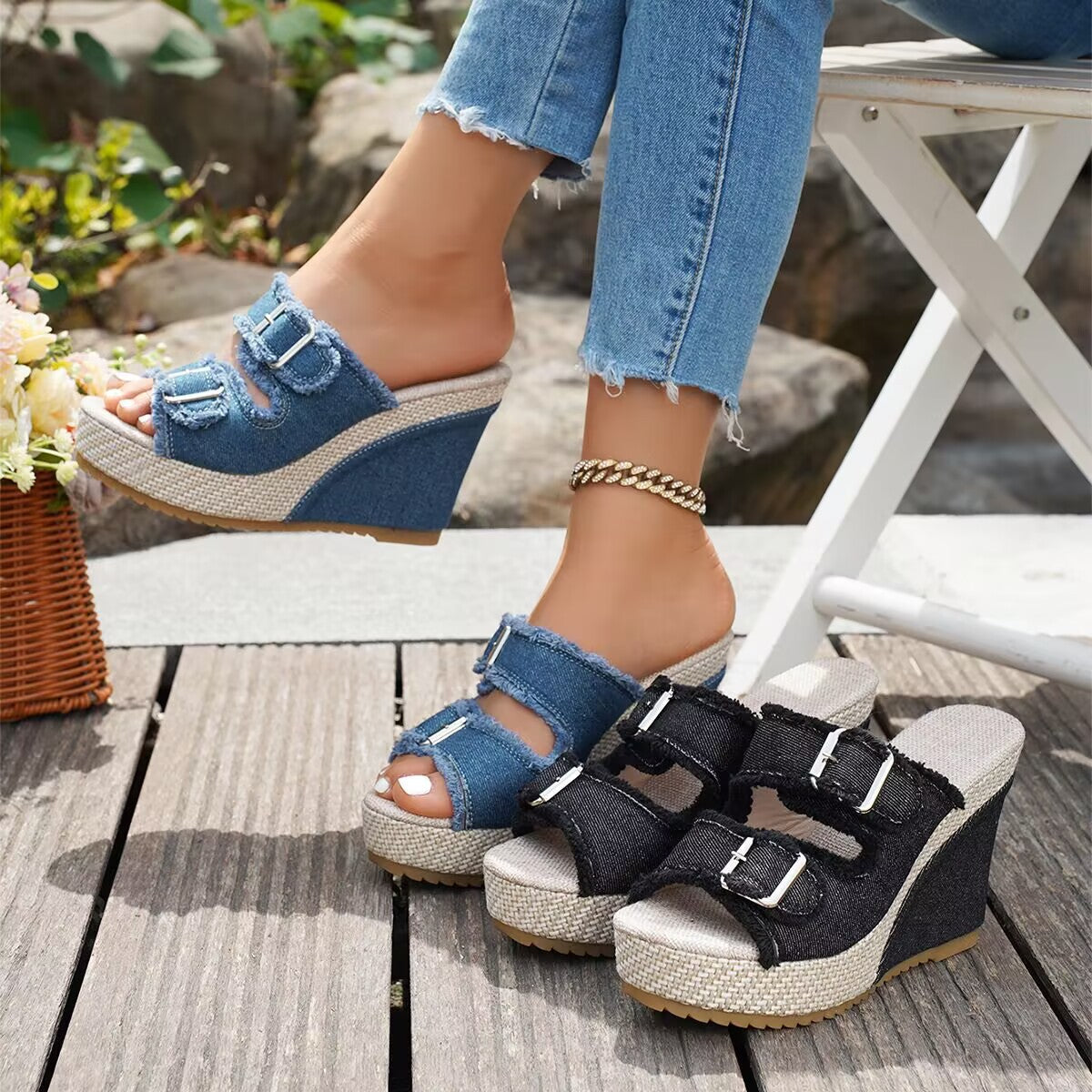 Atelier | Sandalias de Plataforma con Borde Deshilachado