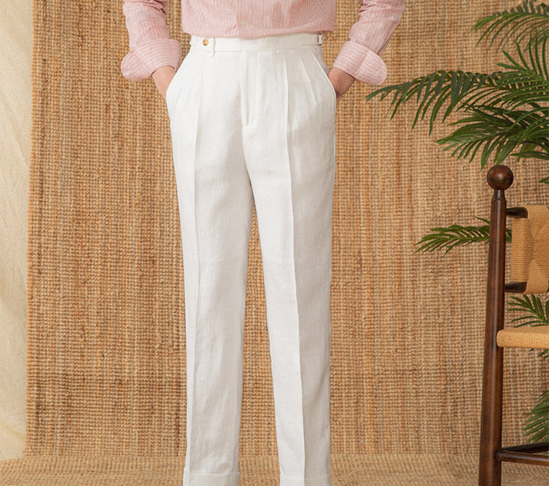 Pantalón "St. Julian" de Lino con Pliegue, Corte Recto