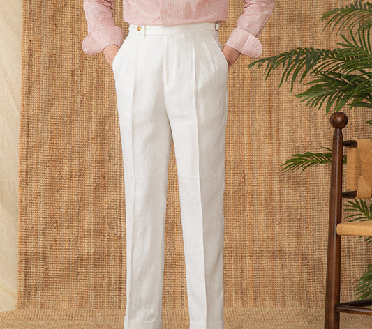 Pantalón "St. Julian" de Lino con Pliegue, Corte Recto