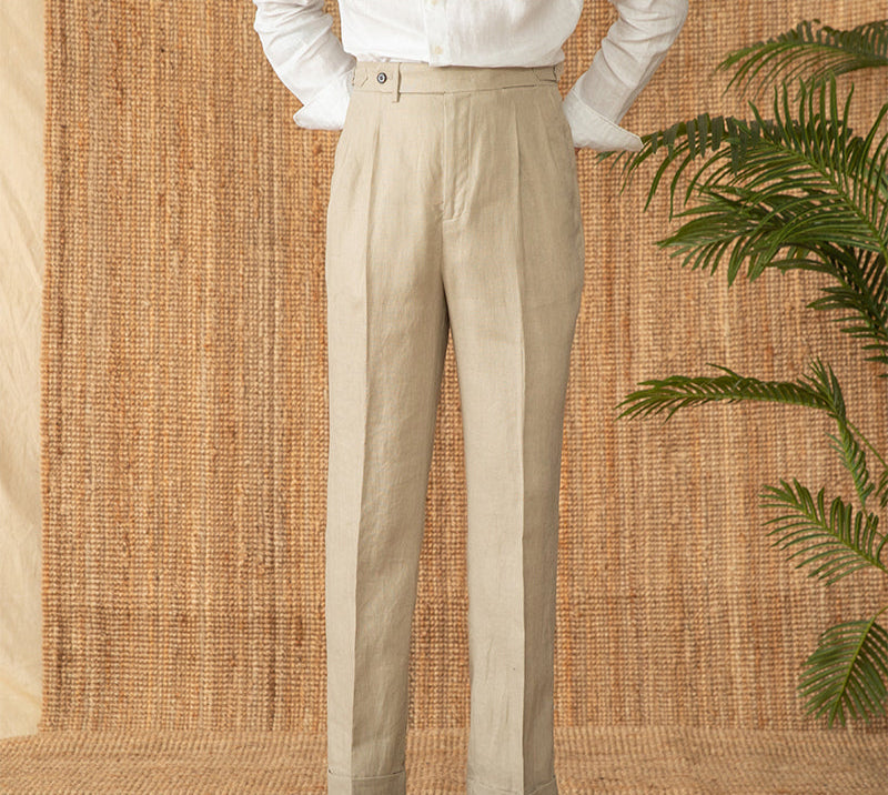 Pantalón "St. Julian" de Lino con Pliegue, Corte Recto