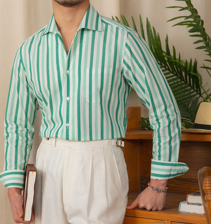 Camisa "Amalfi" de Algodón a Rayas, Manga Larga