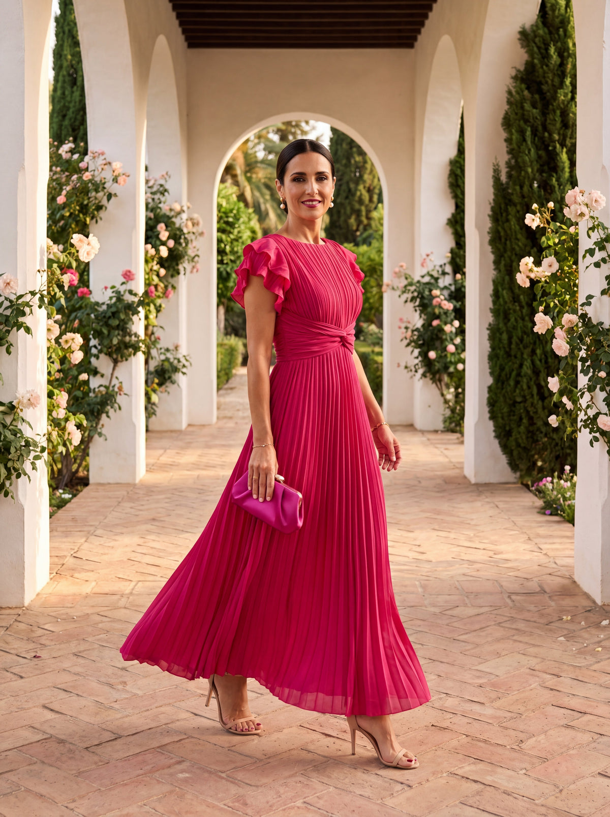 Seraphina | Vestido Largo de Mujer Plisado con Cinturón Anudado