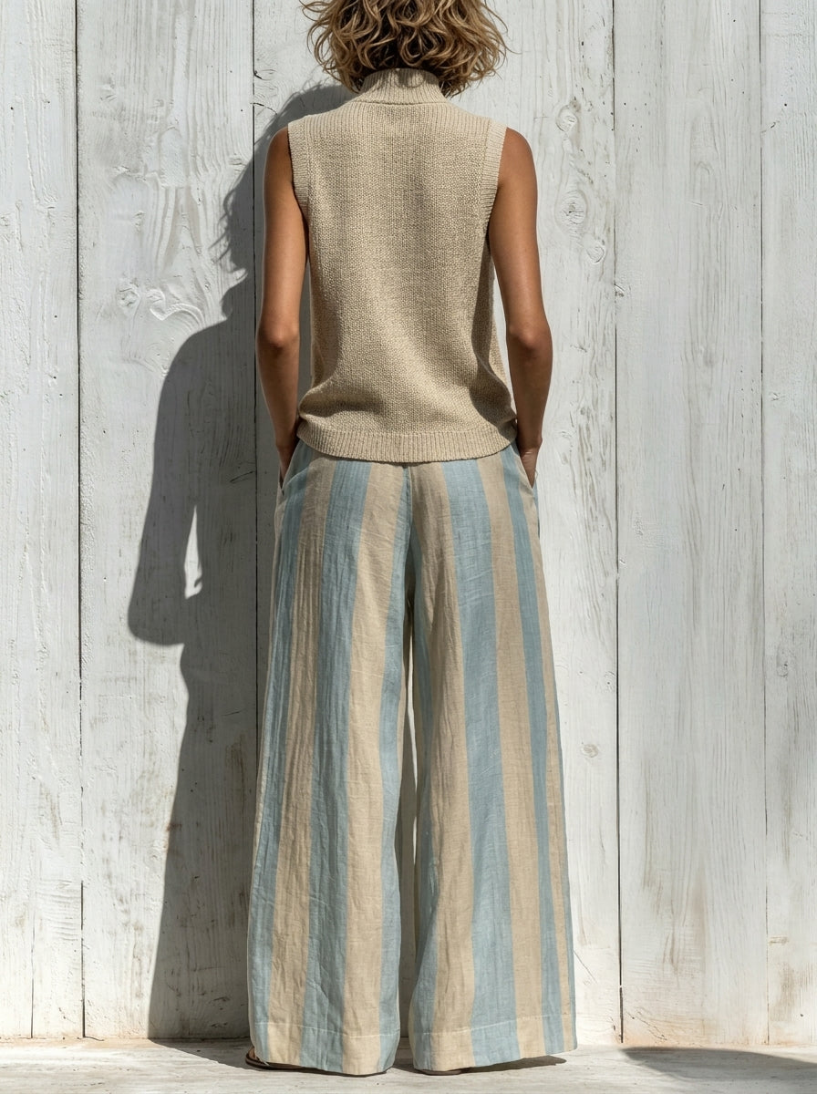 Sofía | Conjunto Elegante de Tela con Caída: Top y Pantalón Palazzo a Rayas