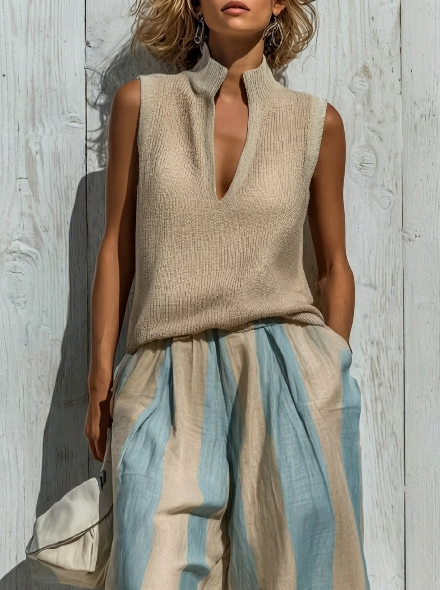 Sofía | Conjunto Elegante de Tela con Caída: Top y Pantalón Palazzo a Rayas