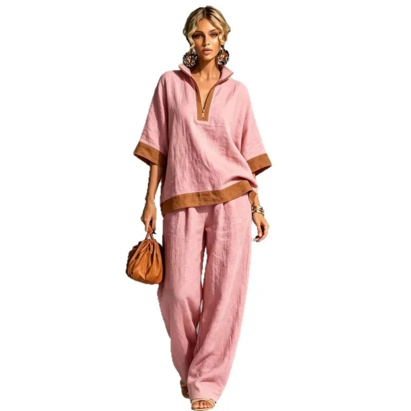 Conjunto Co-ord Estilo Vintage Aspecto Lino para Mujer