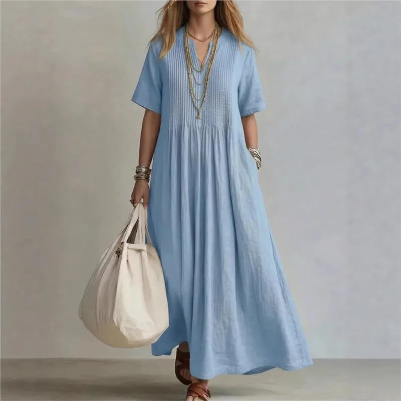 WREN | Vestido Maxi Azul de Manga Corta
