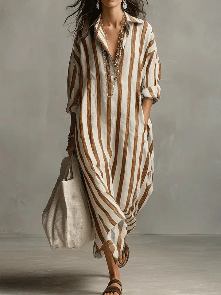 Scout | Vestido Maxi Camisero de Rayas con Manga Larga y Bolsas Laterales