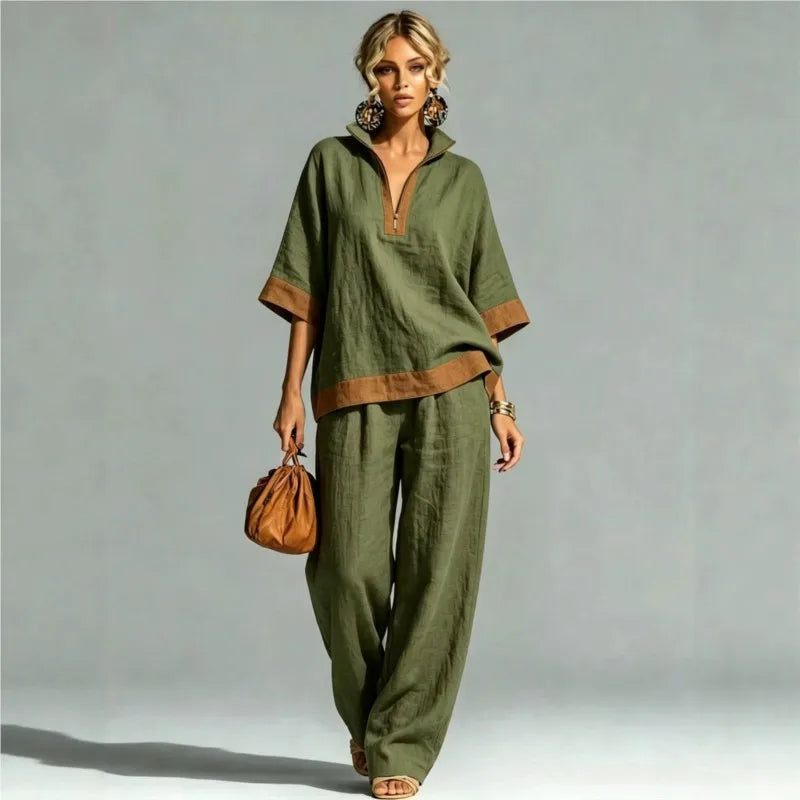 Conjunto Co-ord Estilo Vintage Aspecto Lino para Mujer