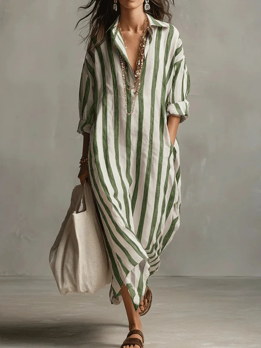 Scout | Vestido Maxi Camisero de Rayas con Manga Larga y Bolsas Laterales
