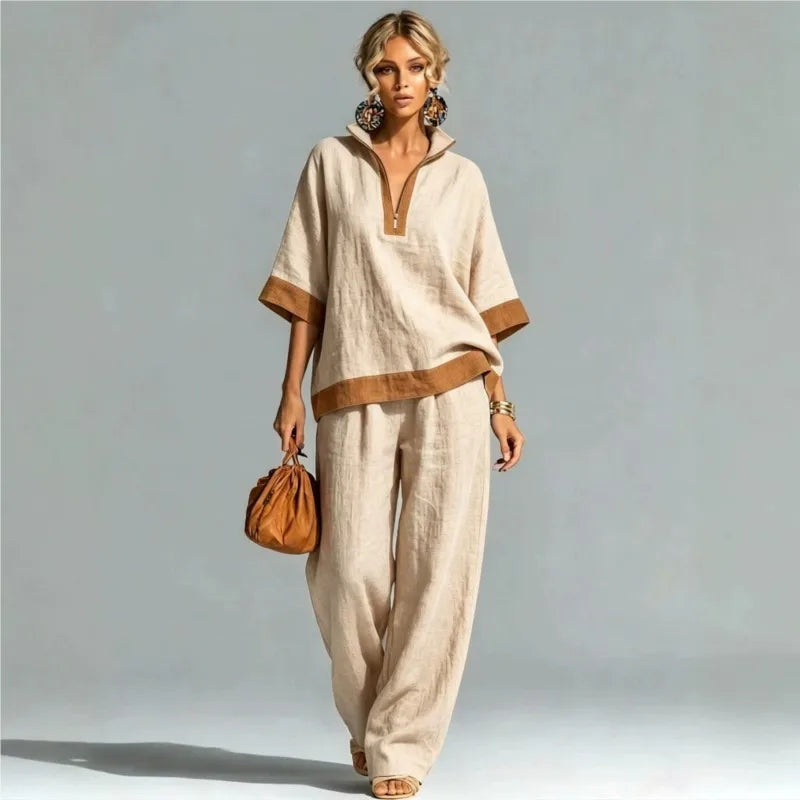 Conjunto Co-ord Estilo Vintage Aspecto Lino para Mujer