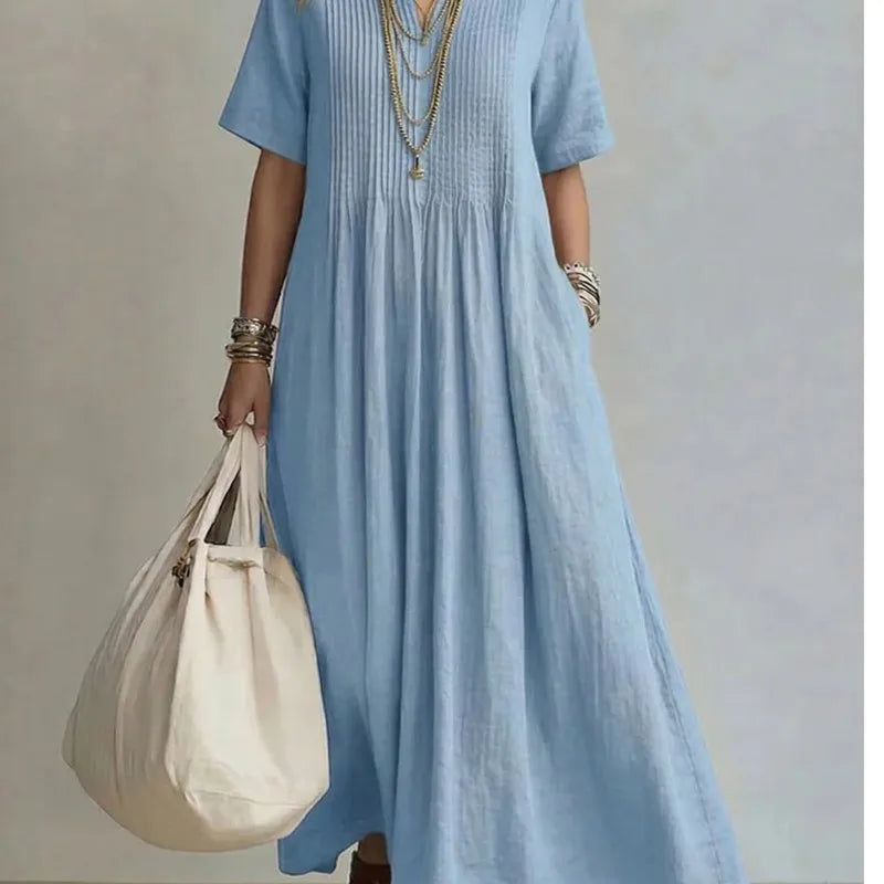 WREN | Vestido Maxi Azul de Manga Corta