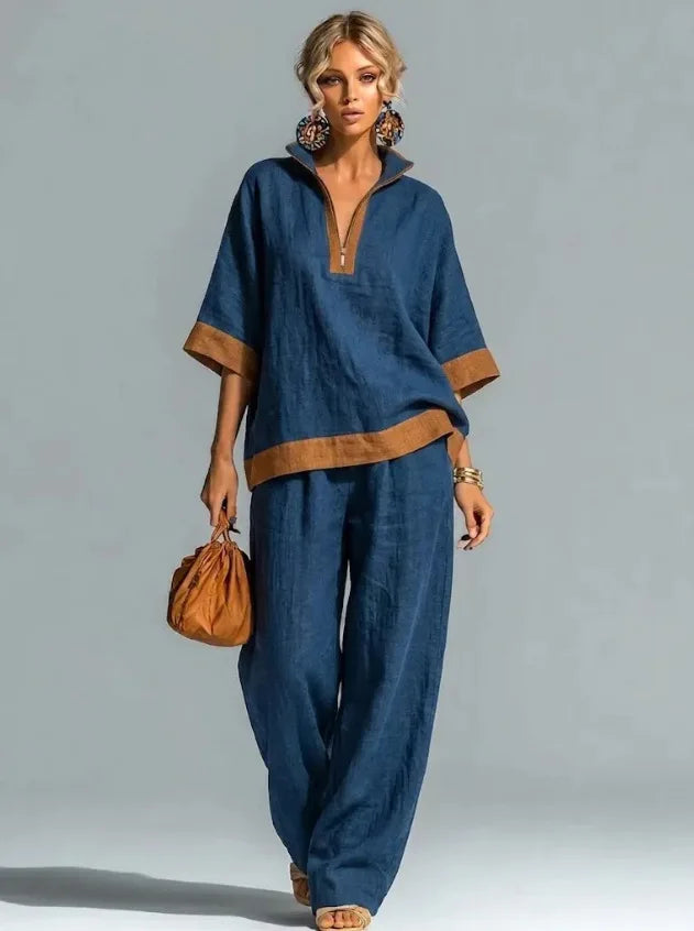 Conjunto Co-ord Estilo Vintage Aspecto Lino para Mujer